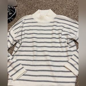 Striped Cream and Gray Women's Sweater